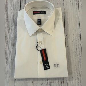 NWT JF J.Ferrar Men's Slim Classic Ivory Dress Shirt Size L 16-16.5 Long Sleeve